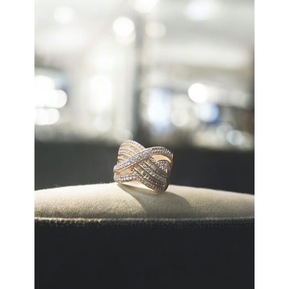 KRN-BR Made Crossover Cocktail Ring Gold With Crystal Accents Size 7 - Picture 6 of 11